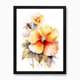 Beehive With Hibiscus Watercolour Illustration 2 Art Print