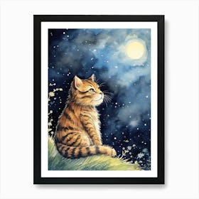 Tiger Illustration Stargazing Watercolour 3 Art Print