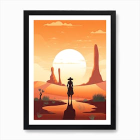 Cowgirl Riding A Horse In The Desert Orange Tones Illustration 15 Art Print