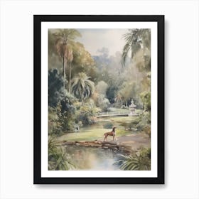Painting Of A Dog In Royal Botanic Gardens, Kandy Sri Lanka In The Style Of Watercolour 02 Art Print