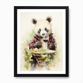 Panda Art Scuba Diving Watercolour 4 Art Print