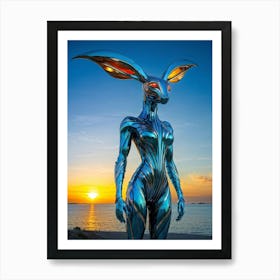 Futuristic Morphic Creature Positioned Gracefully At The Convergence Of Modernity And Nature Near T Art Print