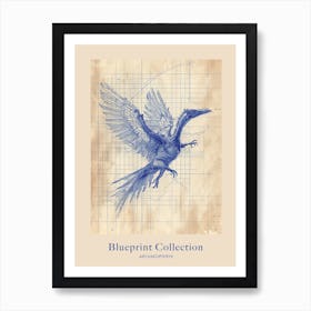 Archaeopteryx Dinosaur Blue Print Sketch 1 Poster Art Print