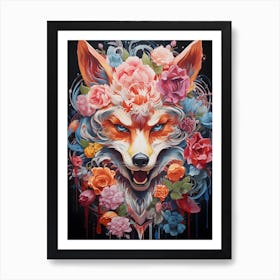 Fox With Flowers Art Print