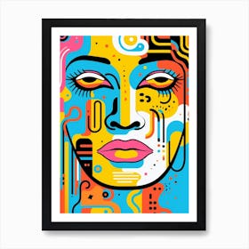 Cyber Geometric Line Illustration Face 5 Art Print