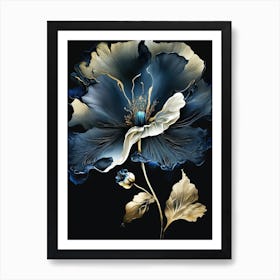 Elegant Blue Gold Flower Art Print