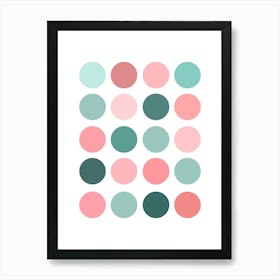 Green and Pink Circle Dots Pattern Art Print