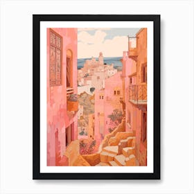 Gozo Malta 1 Vintage Pink Travel Illustration Art Print