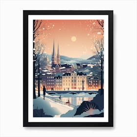 Winter Travel Night Illustration Geneva Switzerland 4 Art Print