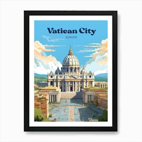 Vatican City Europe Catholic Travel Illustration Art Print