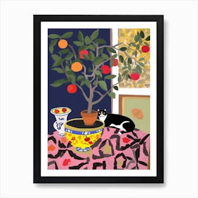 A Painting Of A Still Life Of A Bourvardia With A Cat In The Style Of Matisse 4 Art Print