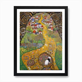 Painting Of A Dog In Cosmic Speculation Garden, United Kingdom In The Style Of Gustav Klimt 02 Art Print