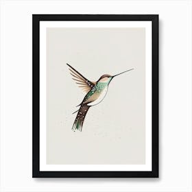 Hummingbird In Snowfall Retro Minimal Art Print