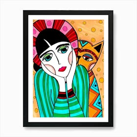 Woman With A Cat 1 Art Print