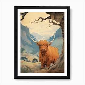 Brown Highland Cow In The Forest Art Print