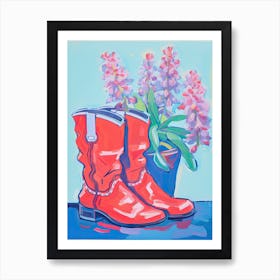 A Painting Of Cowboy Boots With Snapdragon Flowers, Fauvist Style, Still Life 6 Art Print