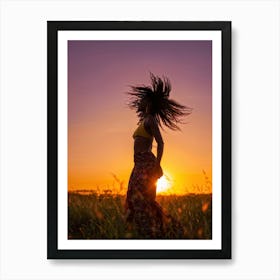 African Woman Captures The Essence Of Joy Bathed In The Warm Glow Of A Summer Sunset Her Silhouett (1) Art Print