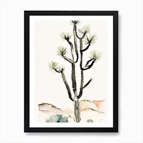 Joshua Trees In Mountains Minimilist Watercolour  (2) Art Print