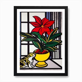 Poinsettia With A Cat 4 Pop Art Style Art Print