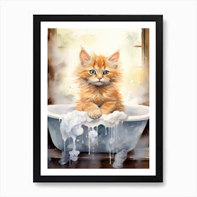 Kurilian Bobtail Cat In Bathtub Bathroom 1 Art Print