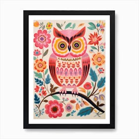 Pink Scandi Eastern Screech Owl 2 Art Print