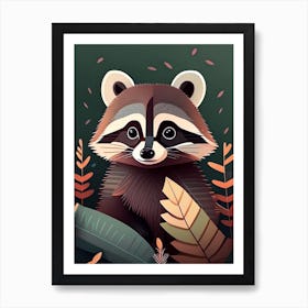 Forest Raccoon With Leaves Digital Art Print