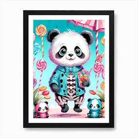 Cute Skeleton Panda Halloween Painting (11) Art Print