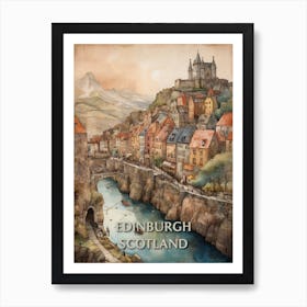 Edinburgh Scotland City Vintage Painting (17) Art Print