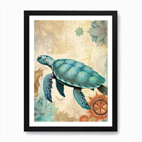 Beach House Sea Turtle  3 Art Print