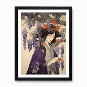 Fuji Wisteria Vintage Japanese Botanical And Geisha Art Print