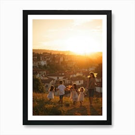 A Large Family Enjoying Their Day In Nature During The Stunning Sunset Siblings Laughing Lively Ch (3) Art Print