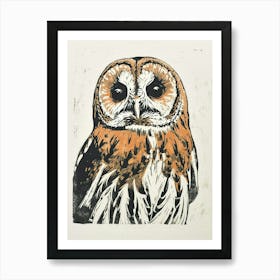 Tawny Owl Linocut Blockprint 1 Art Print