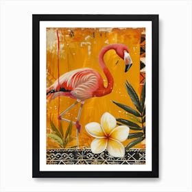 Greater Flamingo And Tiare Flower Boho Print 4 Art Print