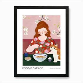 Foodie Cats Co Girl Eating Ramen With A Cat Art Print