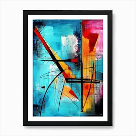 Ocean II, Avant Garde Modern Vibrant Abstract Painting with Blue Background Art Print