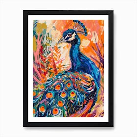 Colourful Brushstroke Peacock 11 Art Print