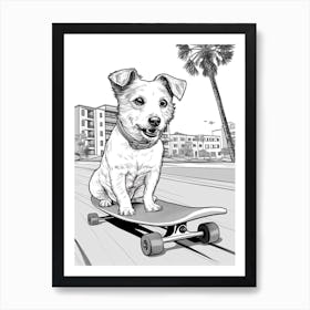 Jack Russell Terrier Dog Skateboarding Line Art 1 Art Print