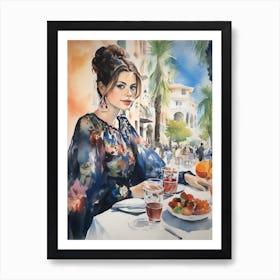 At A Cafe In Alicante Spain 3 Watercolour Art Print