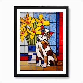 Iris With A Cat 2 De Stijl Style Mondrian Art Print