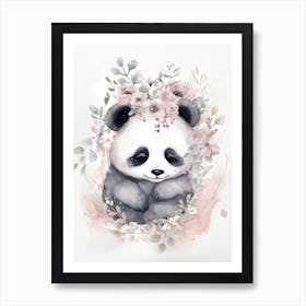 Floral Baby Panda Watercolour 4 Poster