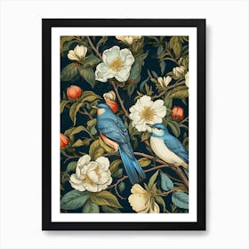 Floral Pattern With Birds And Flowers 1 Art Print