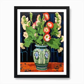 Flowers In A Vase Still Life Painting Hollyhock 2 Art Print