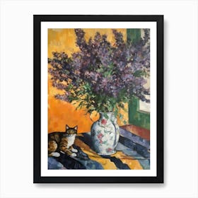 Flower Vase Statice With A Cat 3 Impressionism, Cezanne Style Art Print
