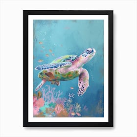 Pastel Sea Turtle Swimming In The Ocean Art Print