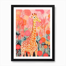 Giraffe In The Trees Cute Pink Patterns 3 Art Print