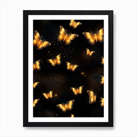 Golden Butterflies On Black Background 2 Art Print