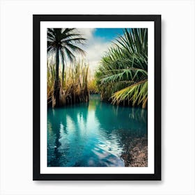 Blue Lagoon With Palm Trees Art Print