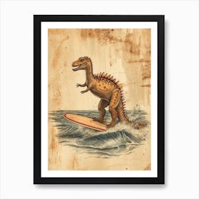 Vintage Spinosaurus Dinosaur On A Surf Board 3 Art Print