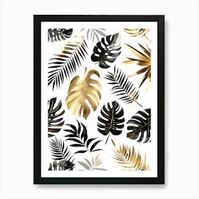 Gold And Black Tropical Leaves Art Print