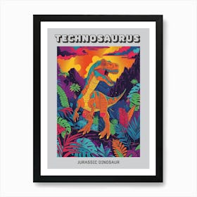 Orange Jurassic Dinosaur Illustration Poster Art Print